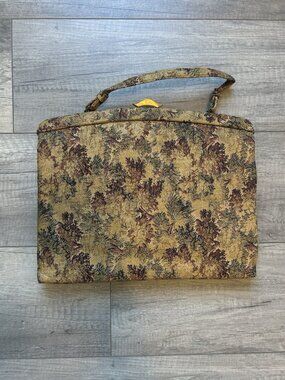 Vintage Crown Lewis Tapestry Purse Gold Floral Top Handle Bag Mid Century MCM